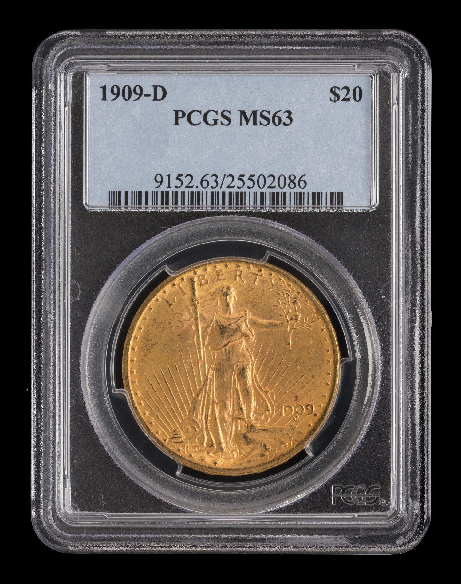 A United States 1909-D St. Gaudens $20 Gold Coin