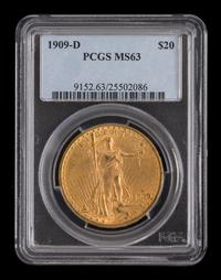 A United States 1909-D St. Gaudens $20 Gold Coin