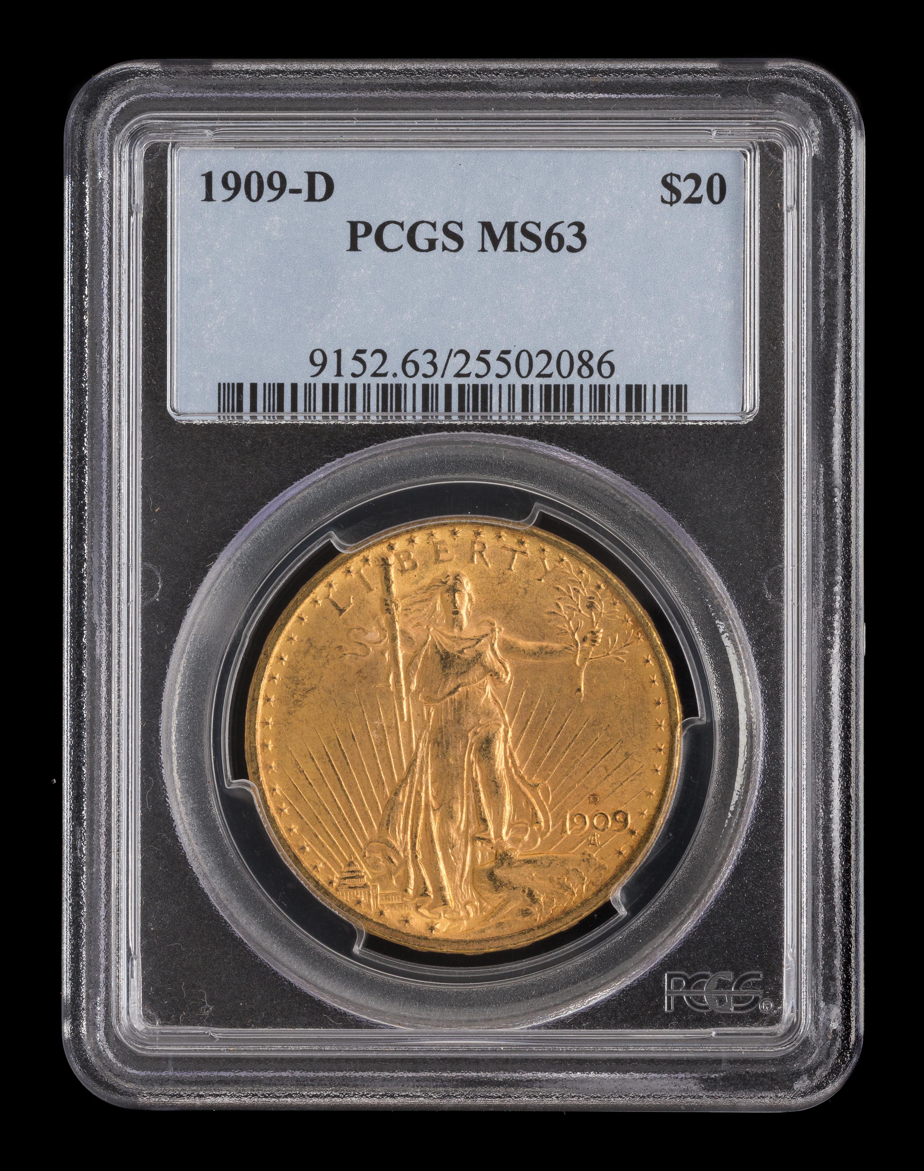 A United States 1909-D St. Gaudens $20 Gold Coin
