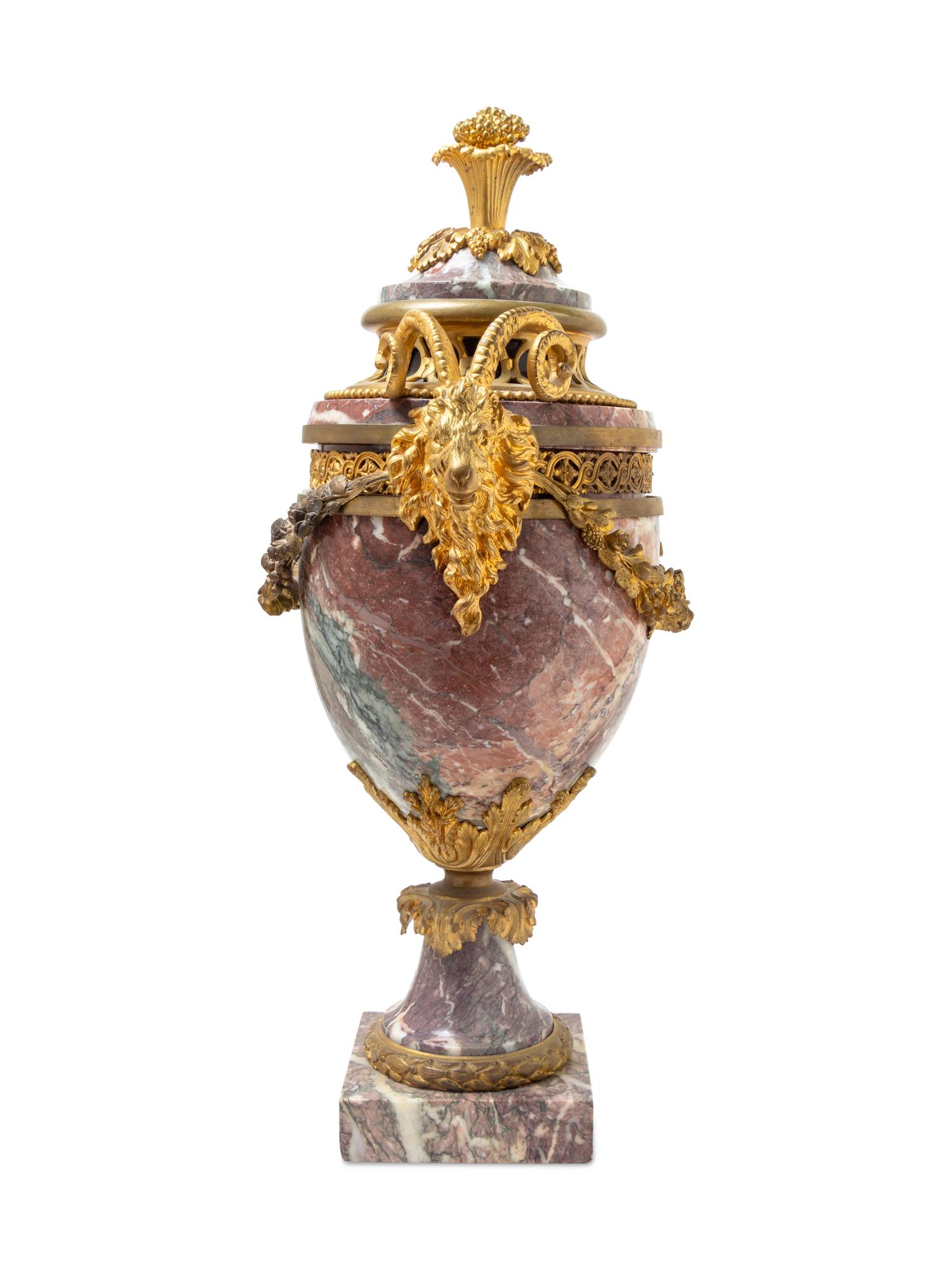 A Louis XV Style Gilt Bronze Mounted Marble Urn