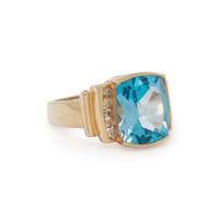YELLOW GOLD, BLUE TOPAZ, AND DIAMOND RING