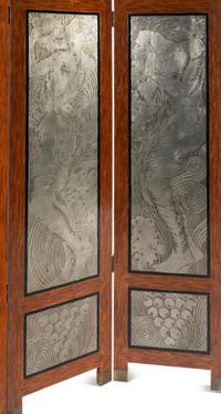 Art Deco Floor Screen panels depicting nude figures after René Lalique's Figurines et Raisins