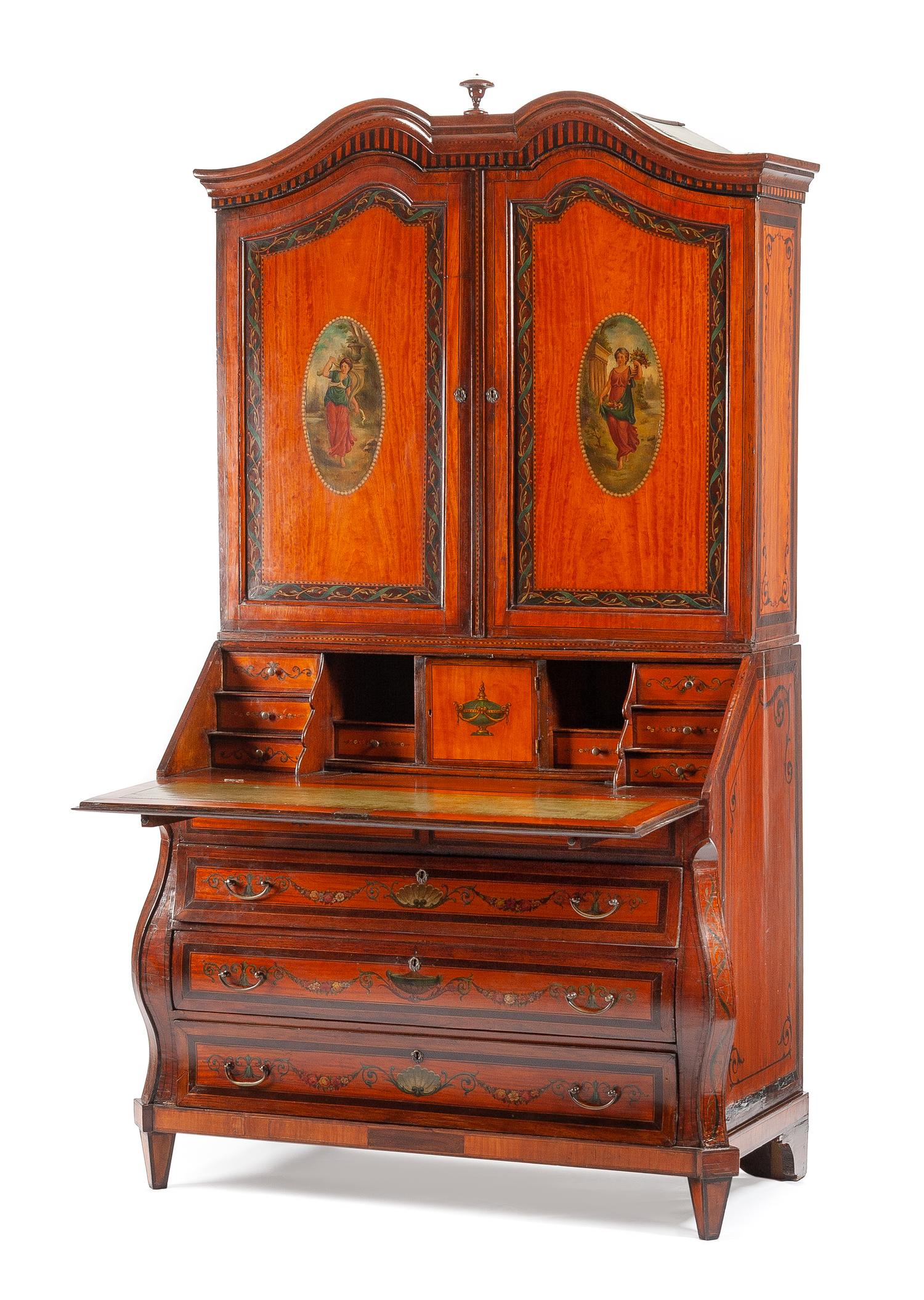 An Edwardian Painted Satinwood Secretary Cabinet Height 83 x width 44 1/2 x depth 24 inches. — LATE 19TH/EARLY 20TH CENTURY