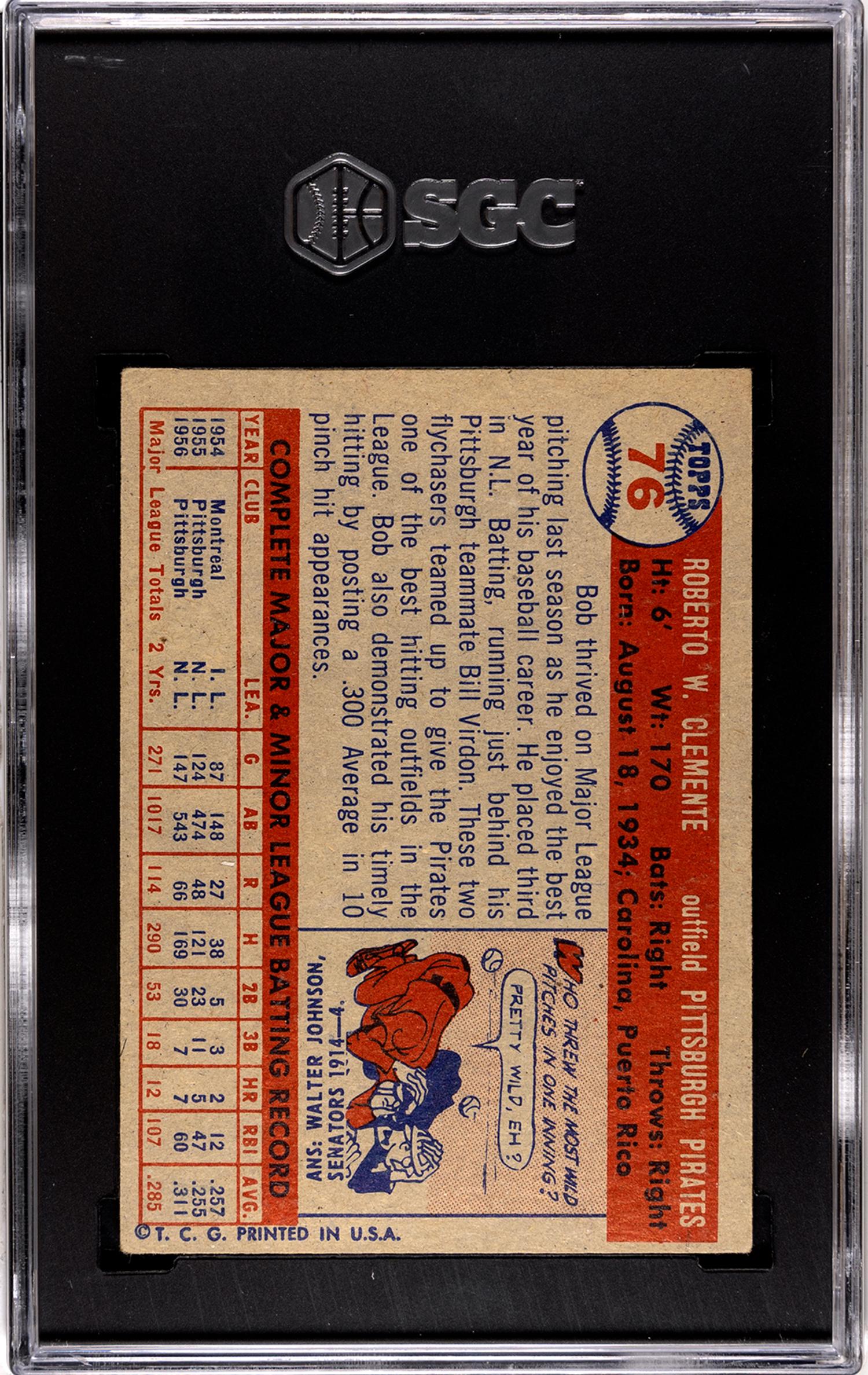 A 1957 Topps Roberto Clemente Baseball Card No. 76 (SGC 5 EX)
