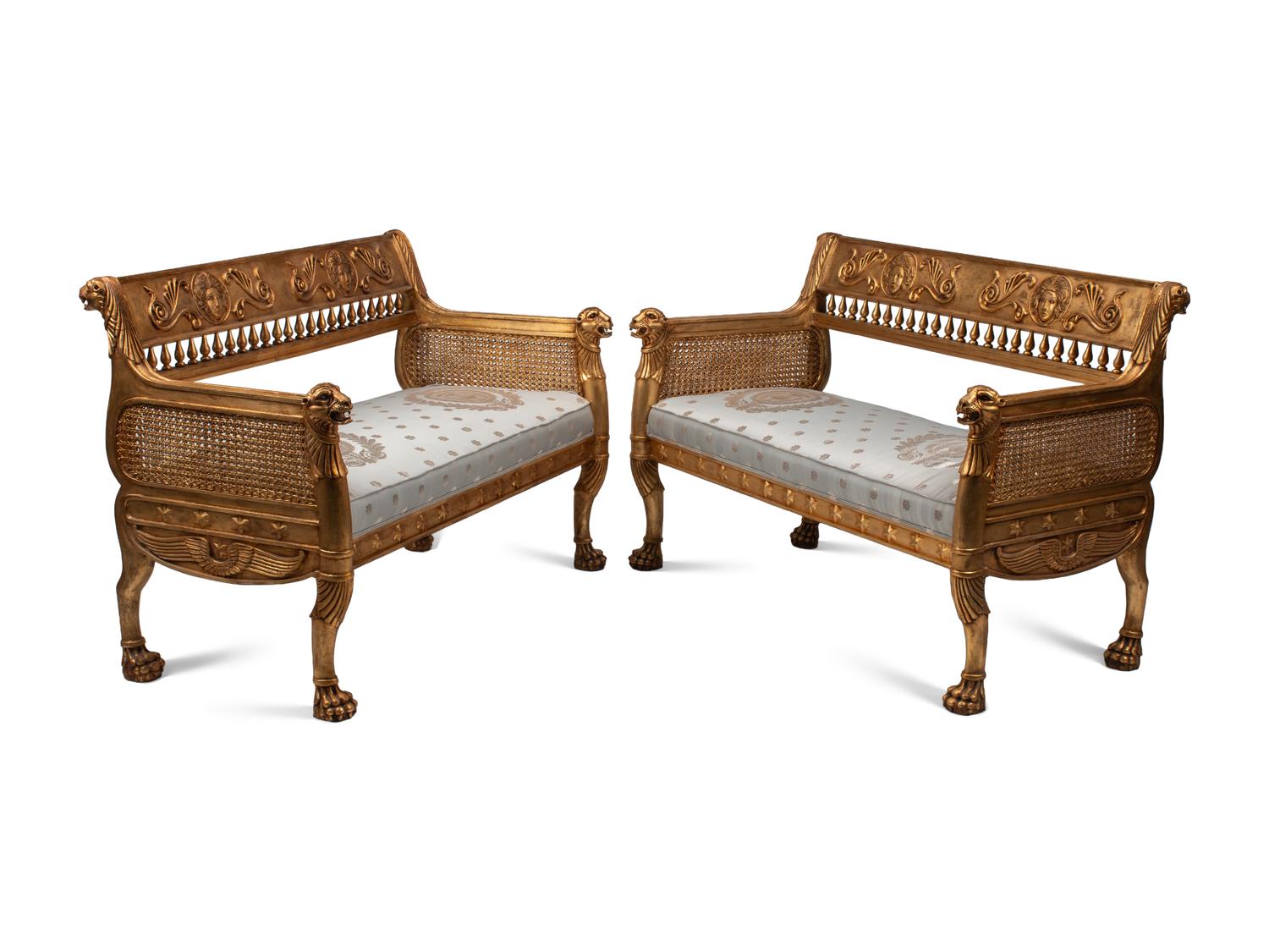 A Pair of Italian Neoclassical Style Giltwood Hall Benches