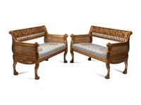 A Pair of Italian Neoclassical Style Giltwood Hall Benches