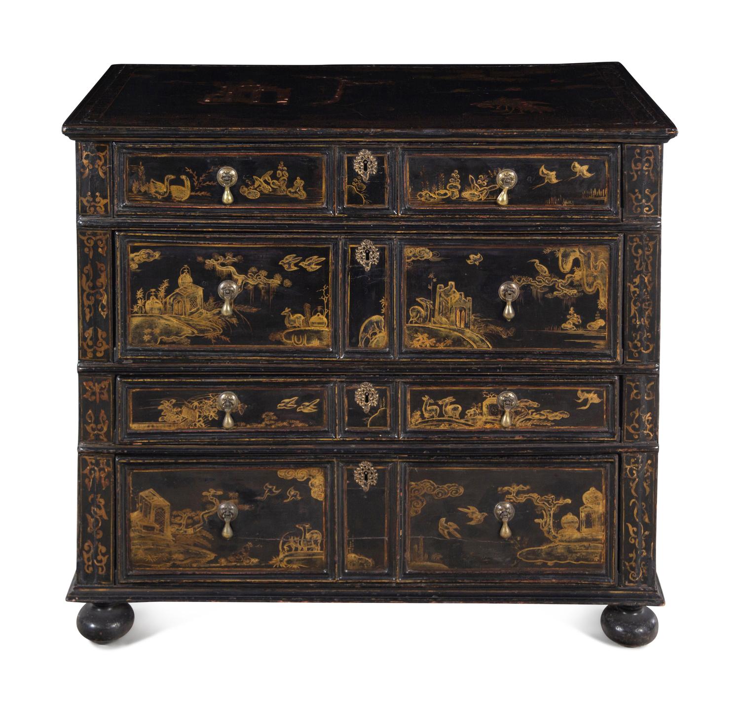 A George I/II Lacquered and Japanned Chest of Drawers