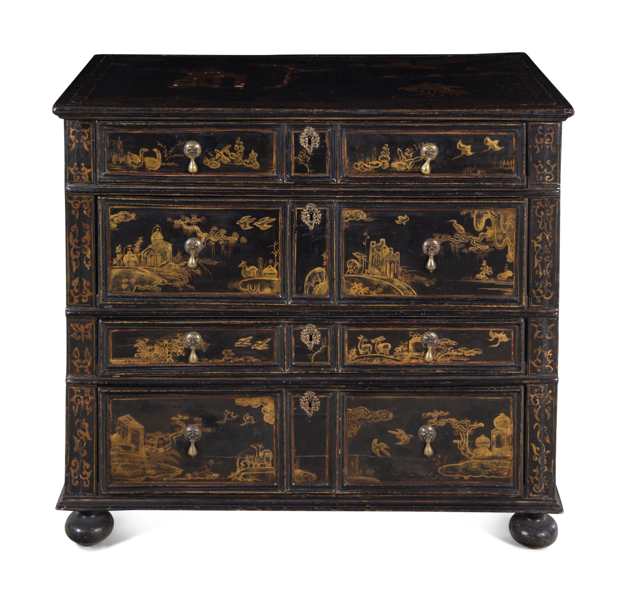 A George I/II Lacquered and Japanned Chest of Drawers