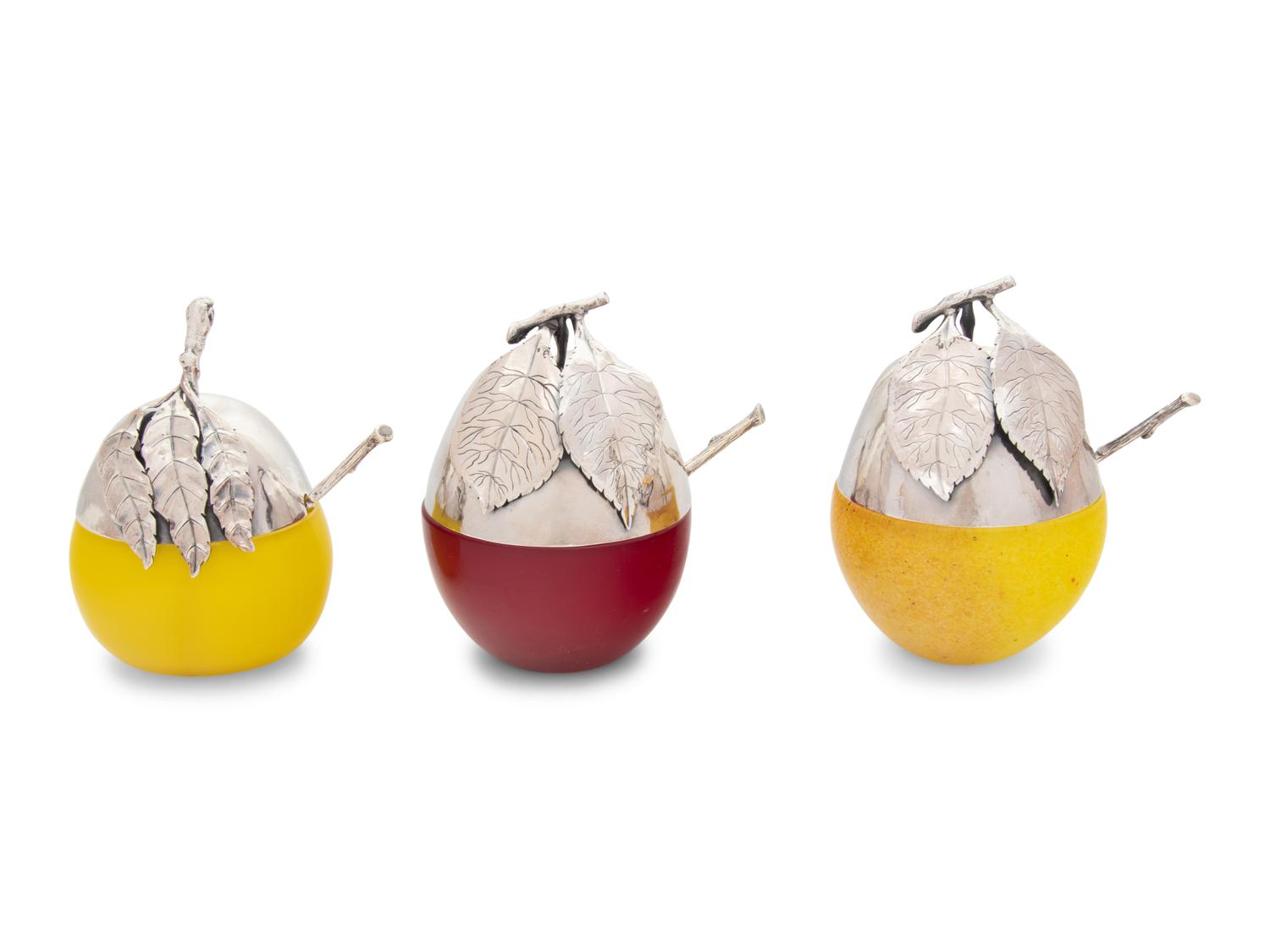 Three Buccellati Silver-Mounted Glass Jam Jars
