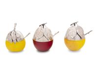 Three Buccellati Silver-Mounted Glass Jam Jars