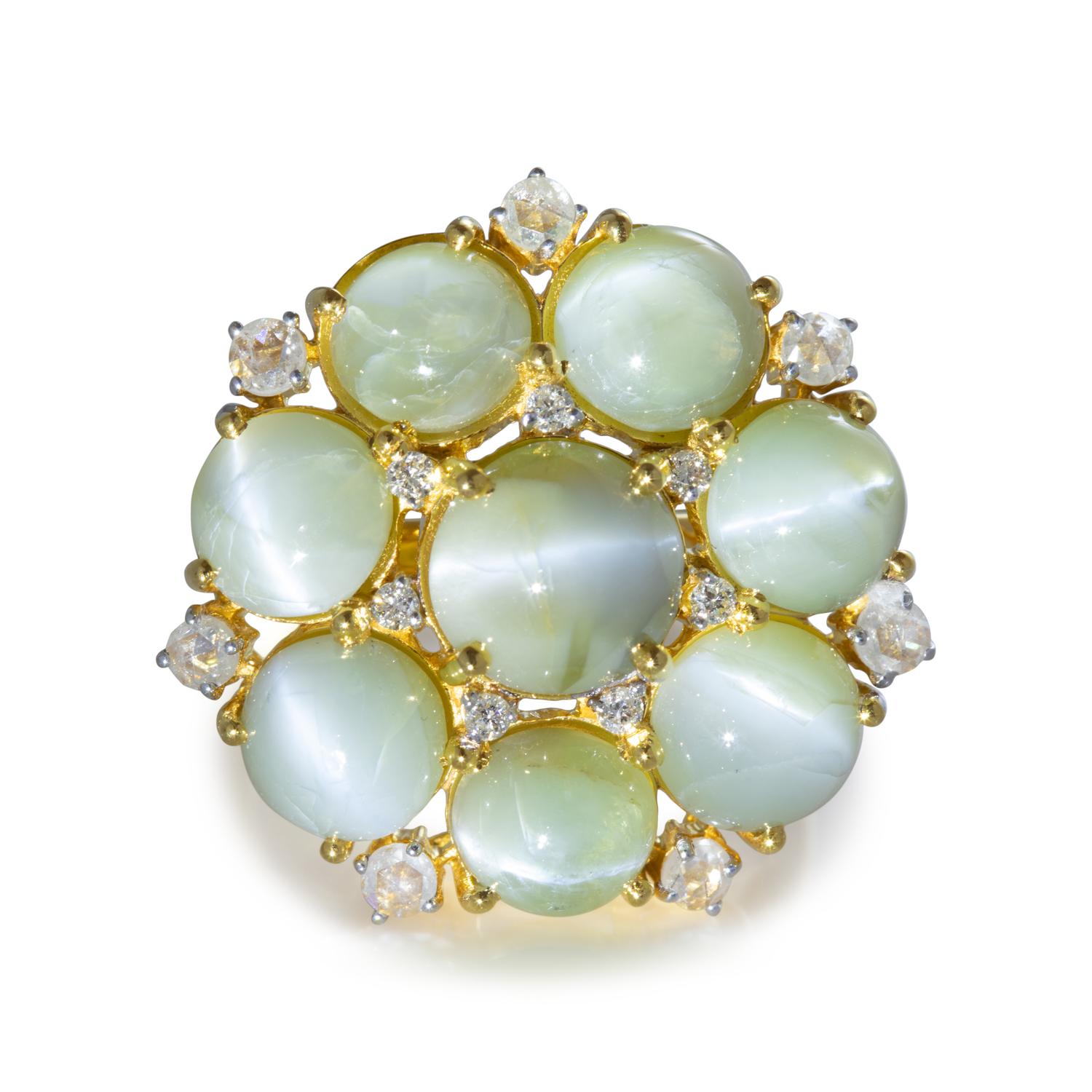 CAT'S EYE CHRYSOBERYL AND DIAMOND RING