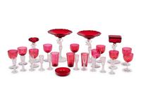A Group of Clear and Ruby Glass Table Articles