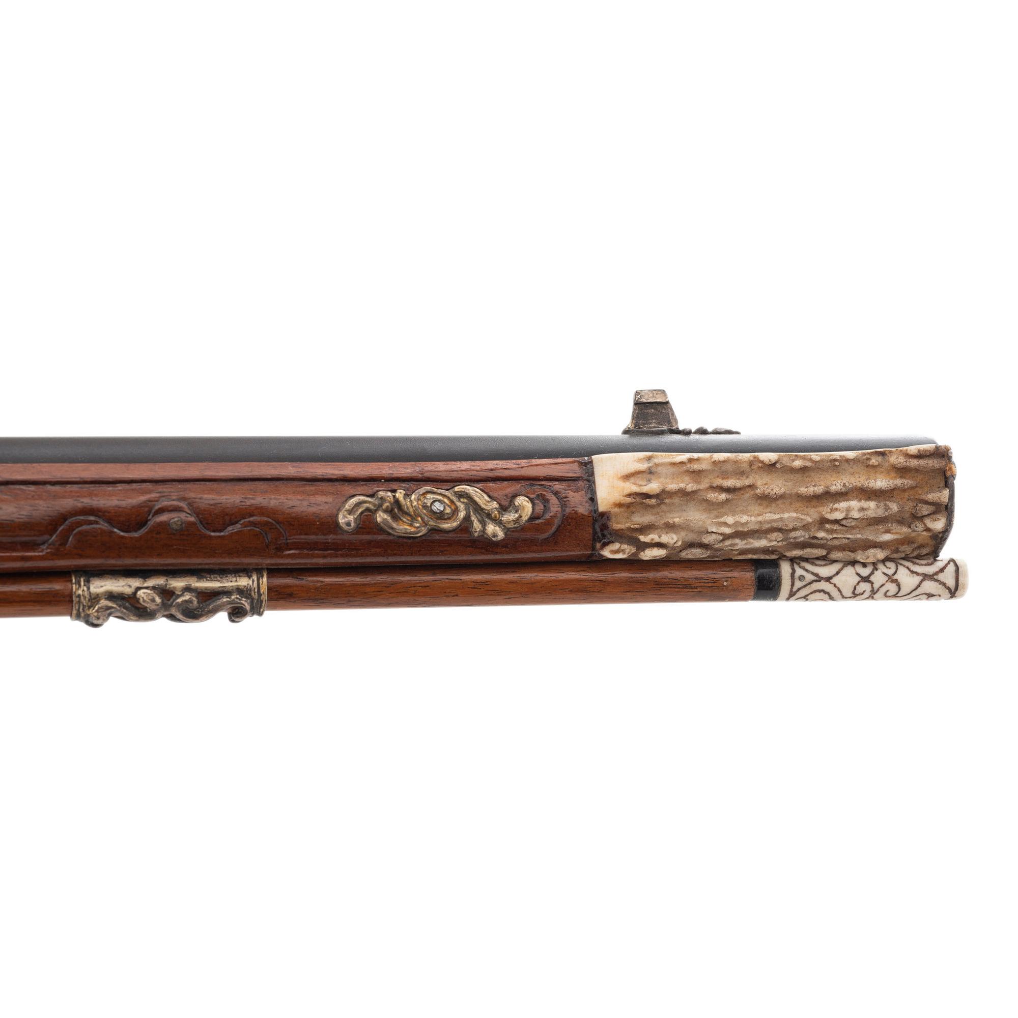 Contemporary Flintlock Jaeger Rifle with Boar Hunting Motifs by John B. Derrick (American, b.1936)