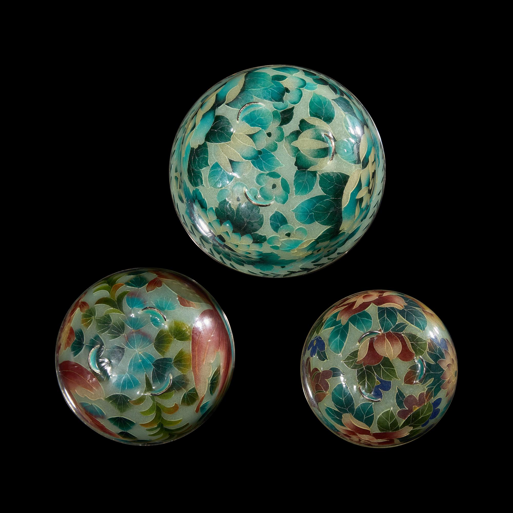 Three Small Japanese Plique a Jour Bowls, Possibly Inaba