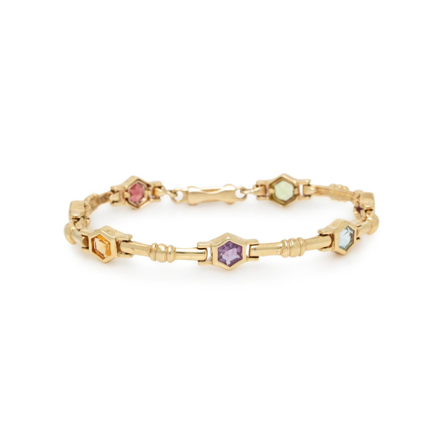 YELLOW GOLD AND MULTIGEM BRACELET AND EARRINGS