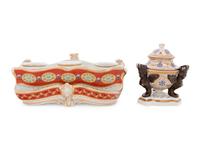 A Flight & Barr Polychrome and Parcel-Gilt Porcelain Standish