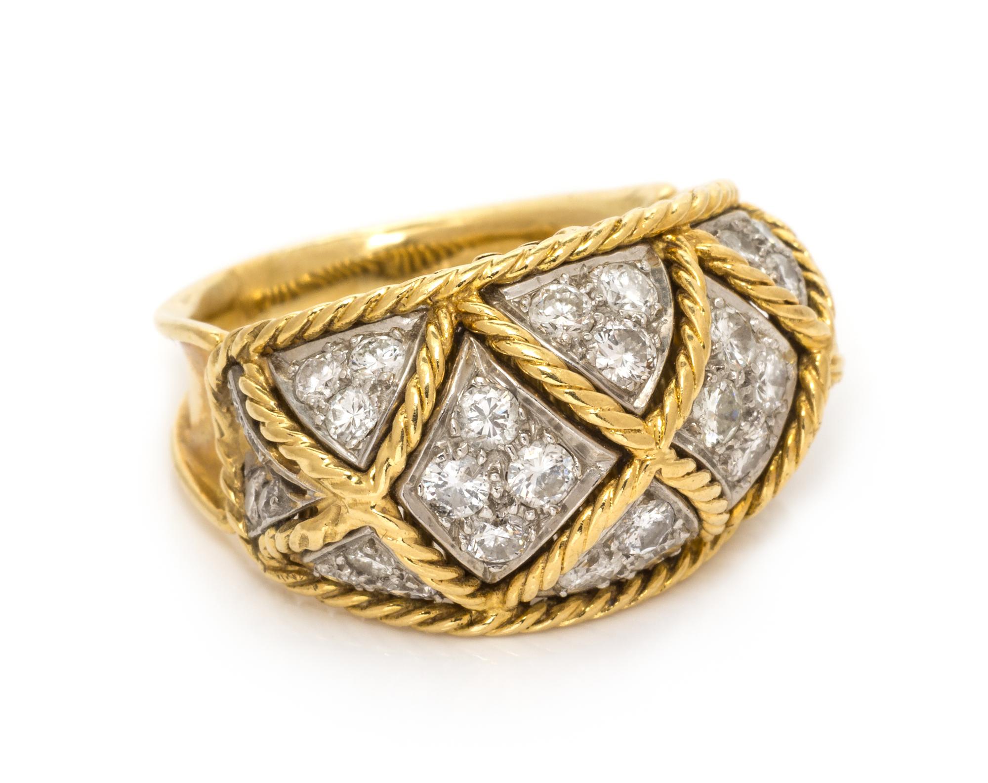 An 18 Karat Yellow Gold, Platinum and Diamond Ring, 10.55 dwts.