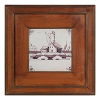 A Set of Five Framed Puce Delft Tiles