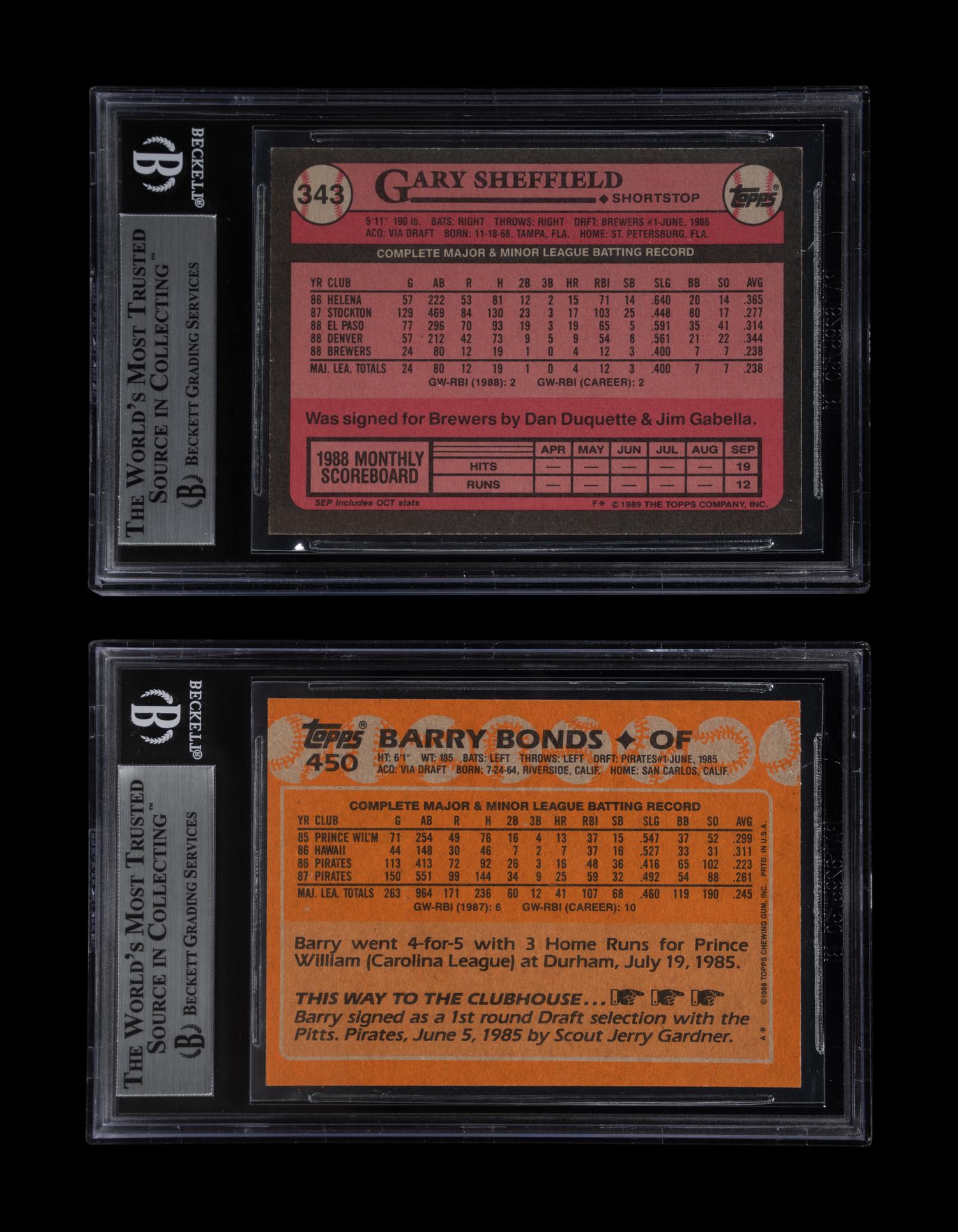 A Group of Barry Bonds and Gary Sheffield Signed Autograph Topps Baseball Cards (Beckett Authentication Services BAS Certified),