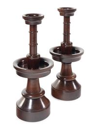 A Pair of Anglo-Indian Turned Wood Altar Candlesticks