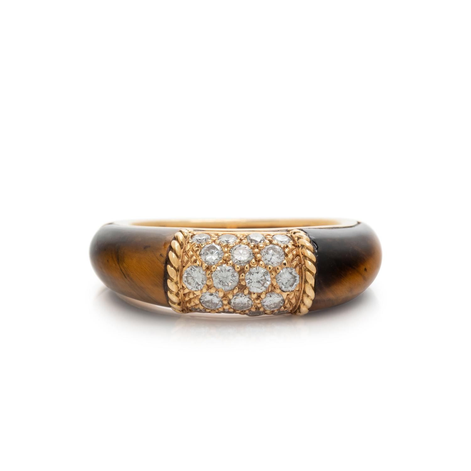 VAN CLEEF & ARPELS, YELLOW GOLD, DIAMOND AND TIGER'S EYE 'PHILIPPINE' RING