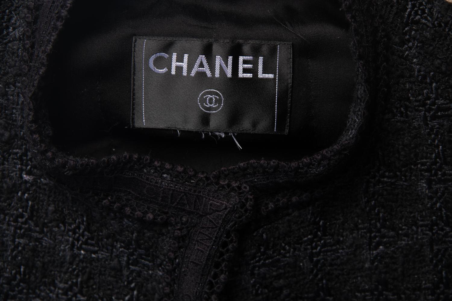 Chanel Black Tweed Jacket Trimmed in Logo Lace