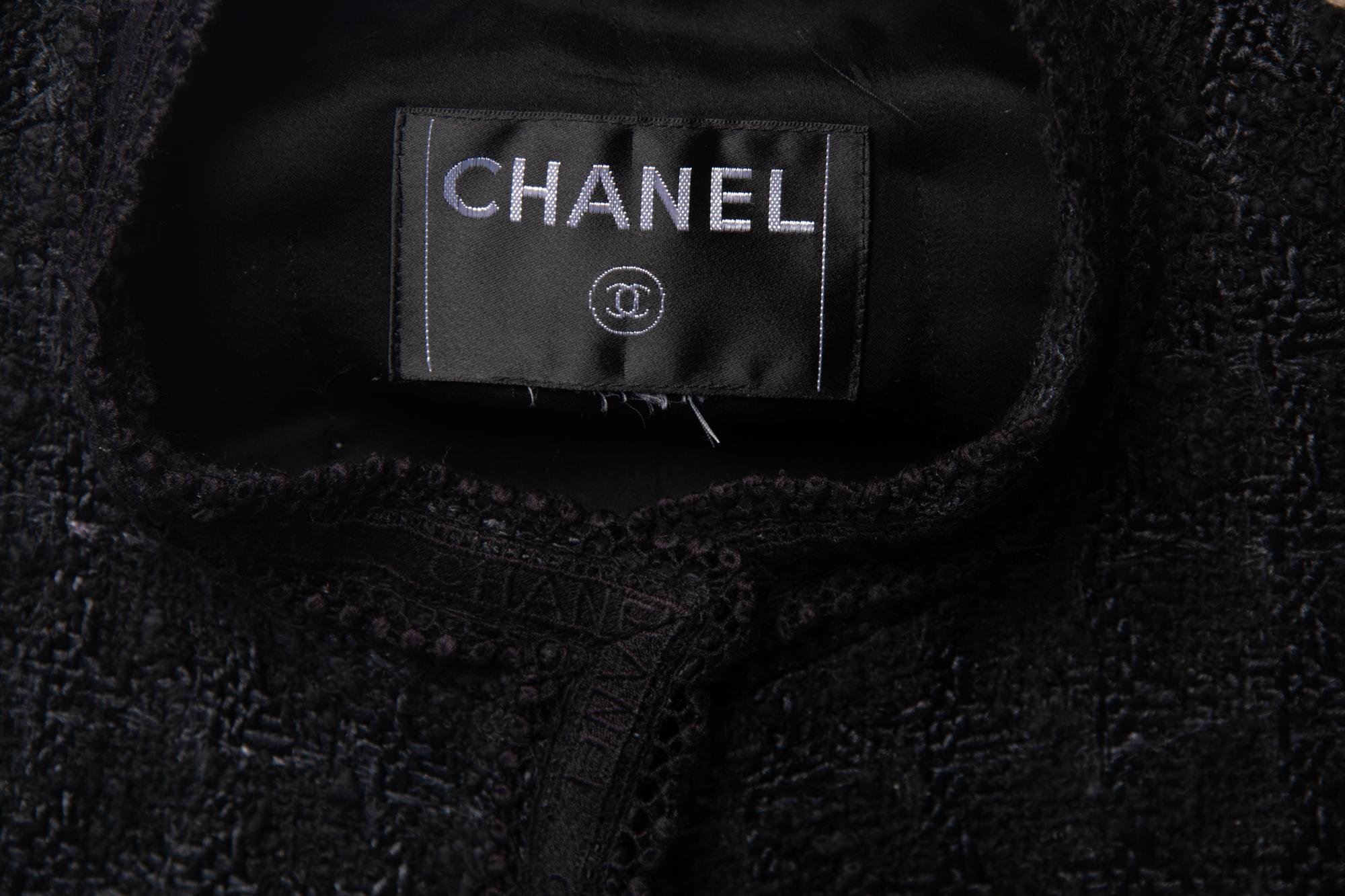 Chanel Black Tweed Jacket Trimmed in Logo Lace