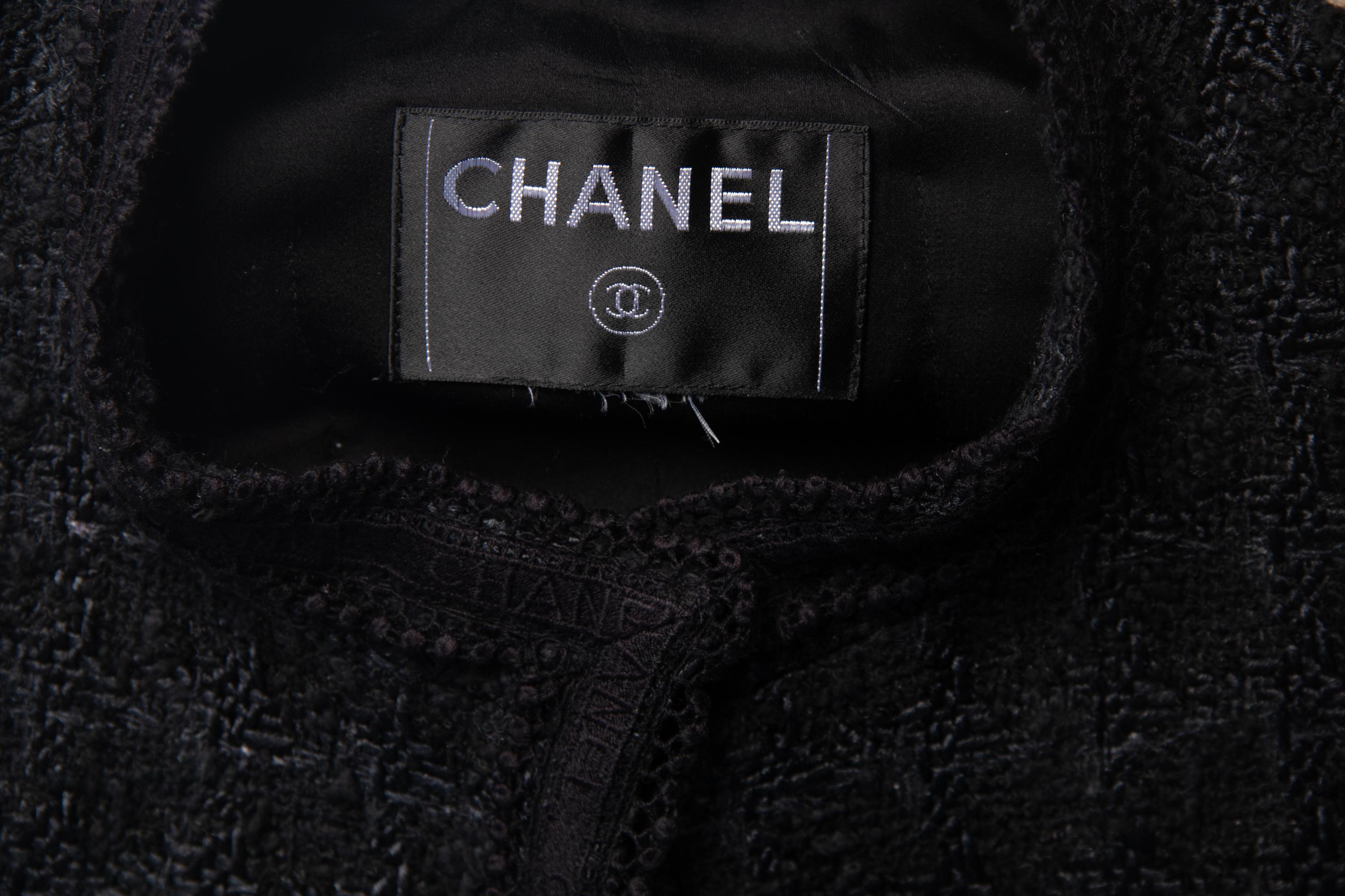 Chanel Black Tweed Jacket Trimmed in Logo Lace