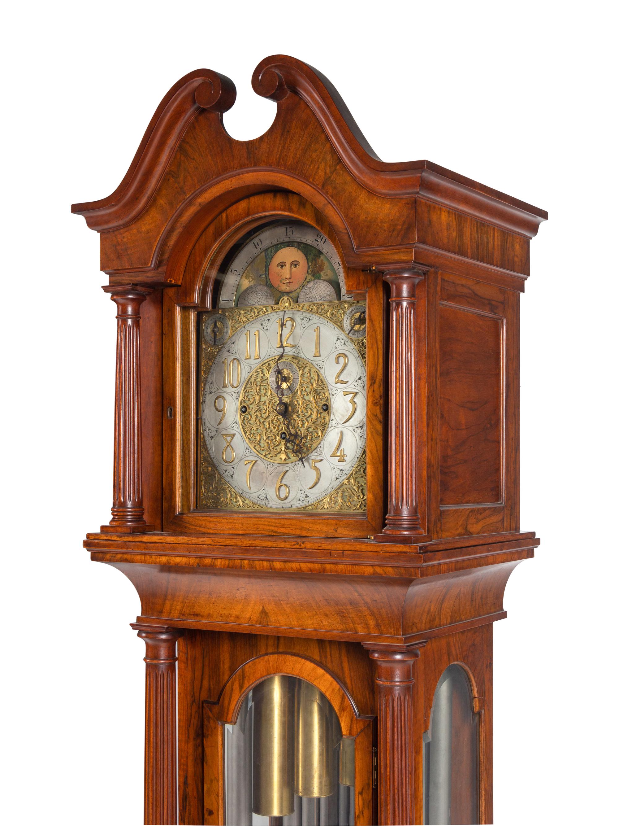An Elliott Walnut Nine-Tube Tall Case Clock