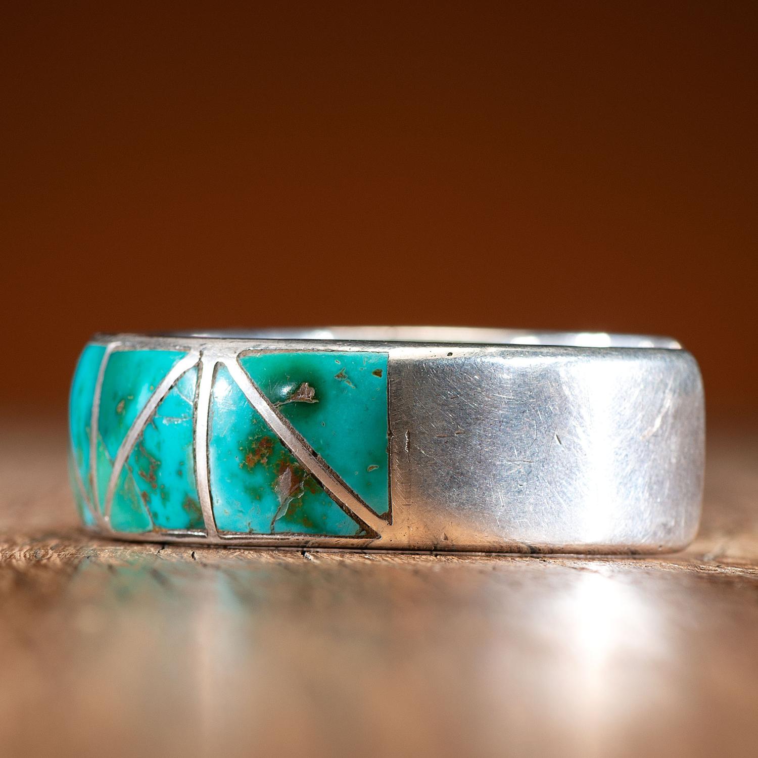 Zuni Silver and Channel Inlaid Turquoise Cuff Bracelet