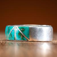 Zuni Silver and Channel Inlaid Turquoise Cuff Bracelet