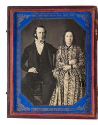 [EARLY PHOTOGRAPHY]. Half plate daguerreotype of a newly married couple. 1842.