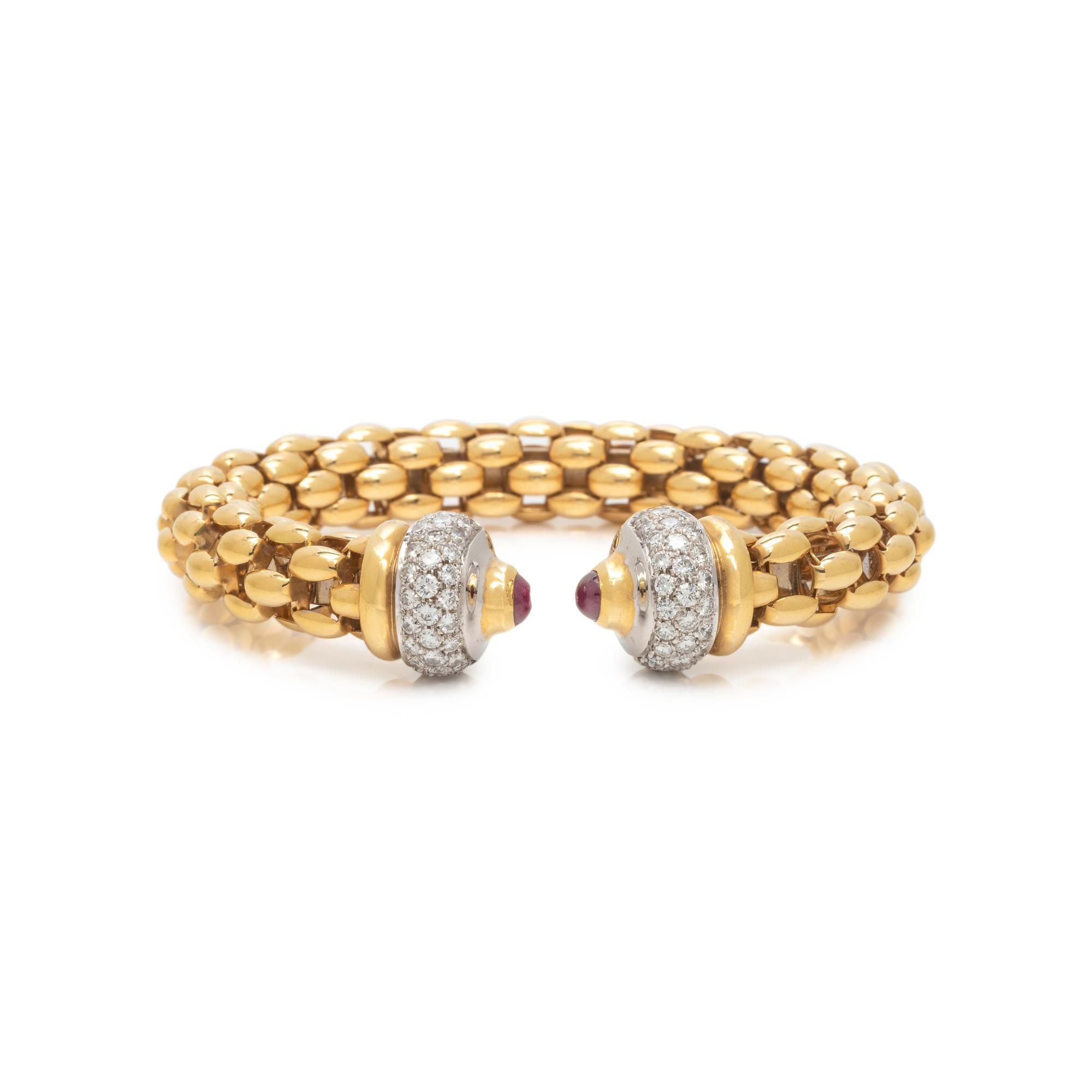 YELLOW GOLD, DIAMOND AND RUBY CUFF BRACELET