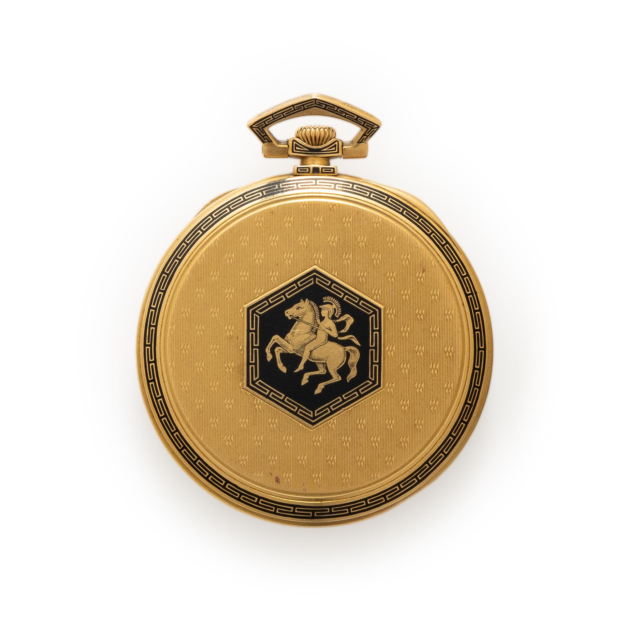 Patek Philippe, 'Greek-Warrior' 18K Yellow Gold and Enamel Pocket Watch, with Extract from the Archives