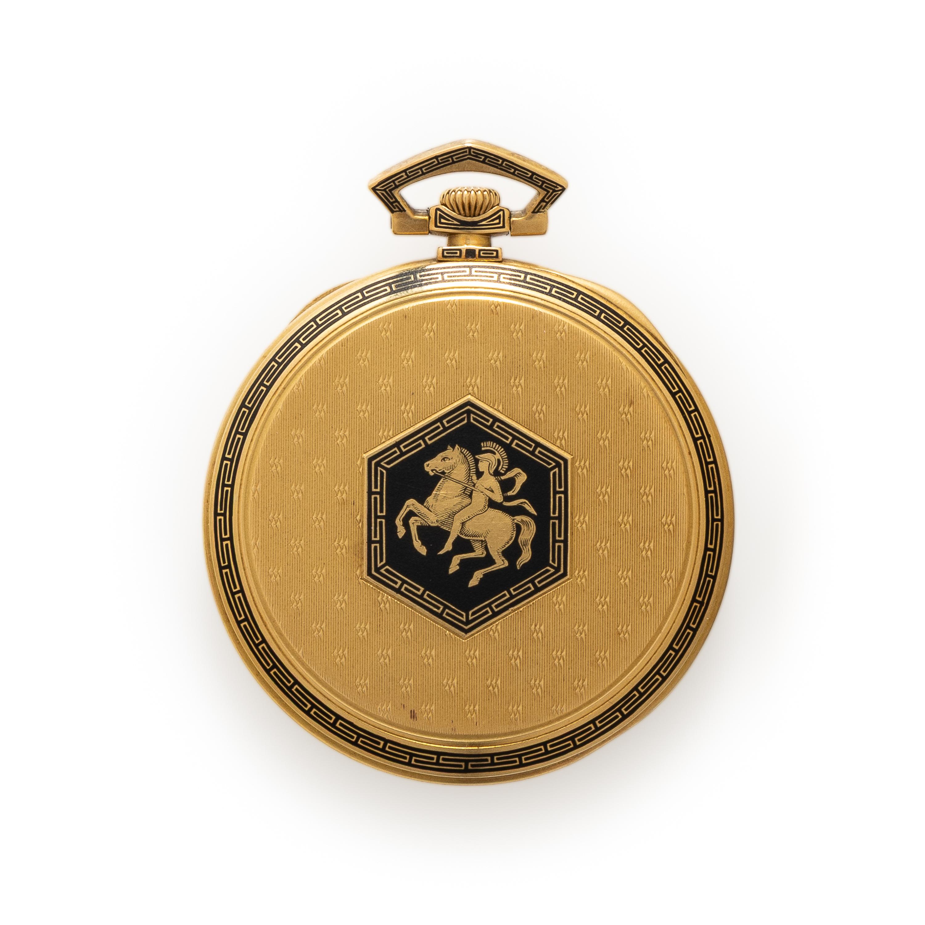 Patek Philippe, 'Greek-Warrior' 18K Yellow Gold and Enamel Pocket Watch, with Extract from the Archives