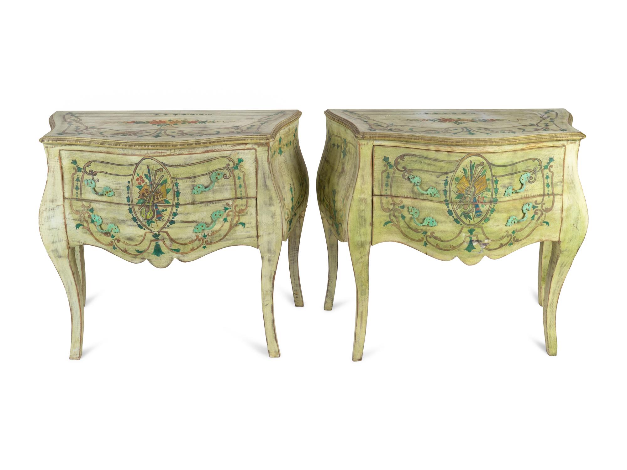 A Pair of Italian Rococo Style Painted Commodes — 20TH CENTURY