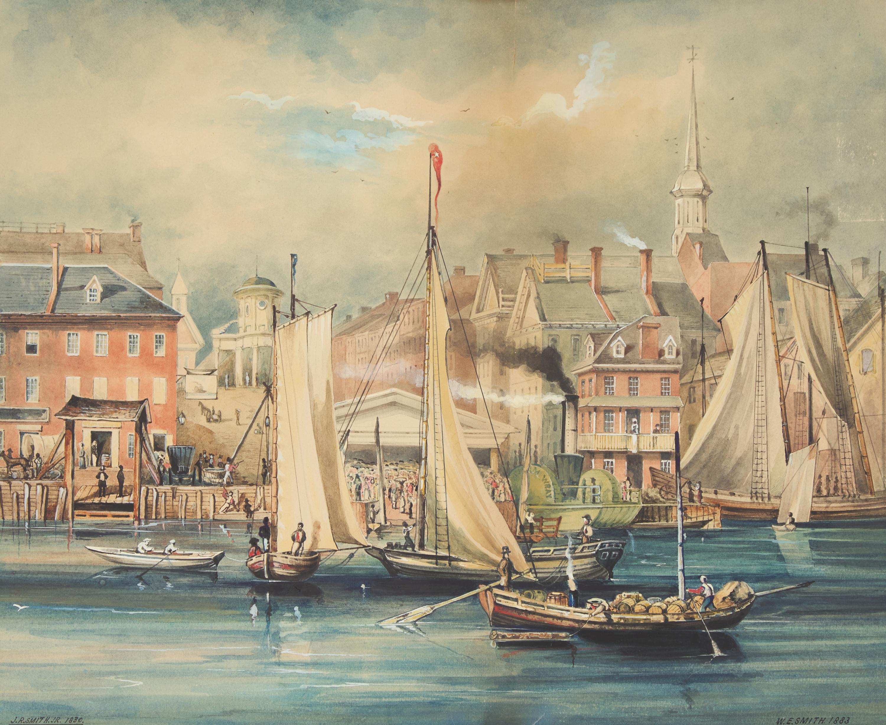 William Earle Smith (1820-1899), After John Rowson Smith, Jr. (1810-1864), Philadelphia, Looking up Market Street from the Delaware (as it appeared in 1830)