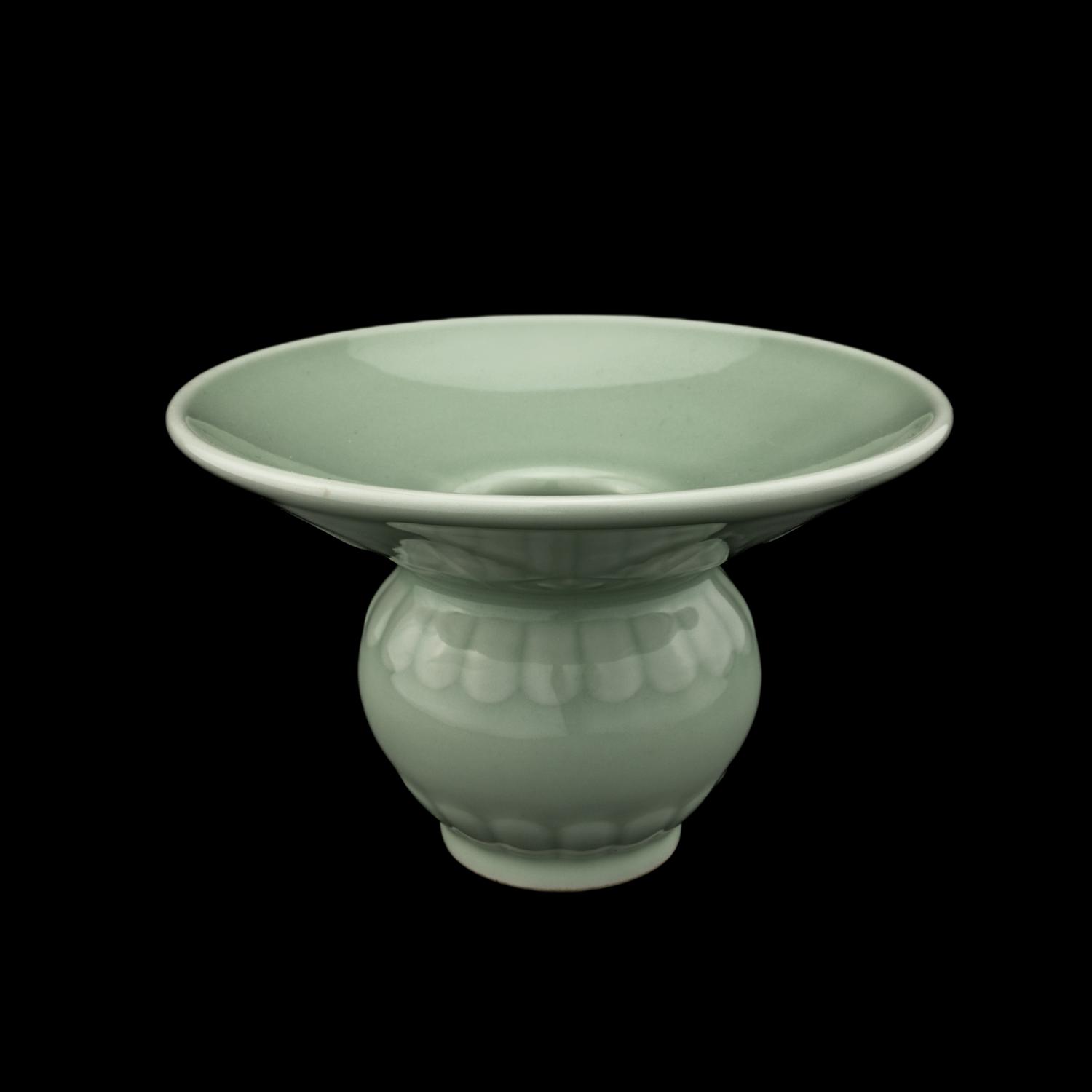 A Chinese Incised Celadon Glazed Porcelain Spittoon