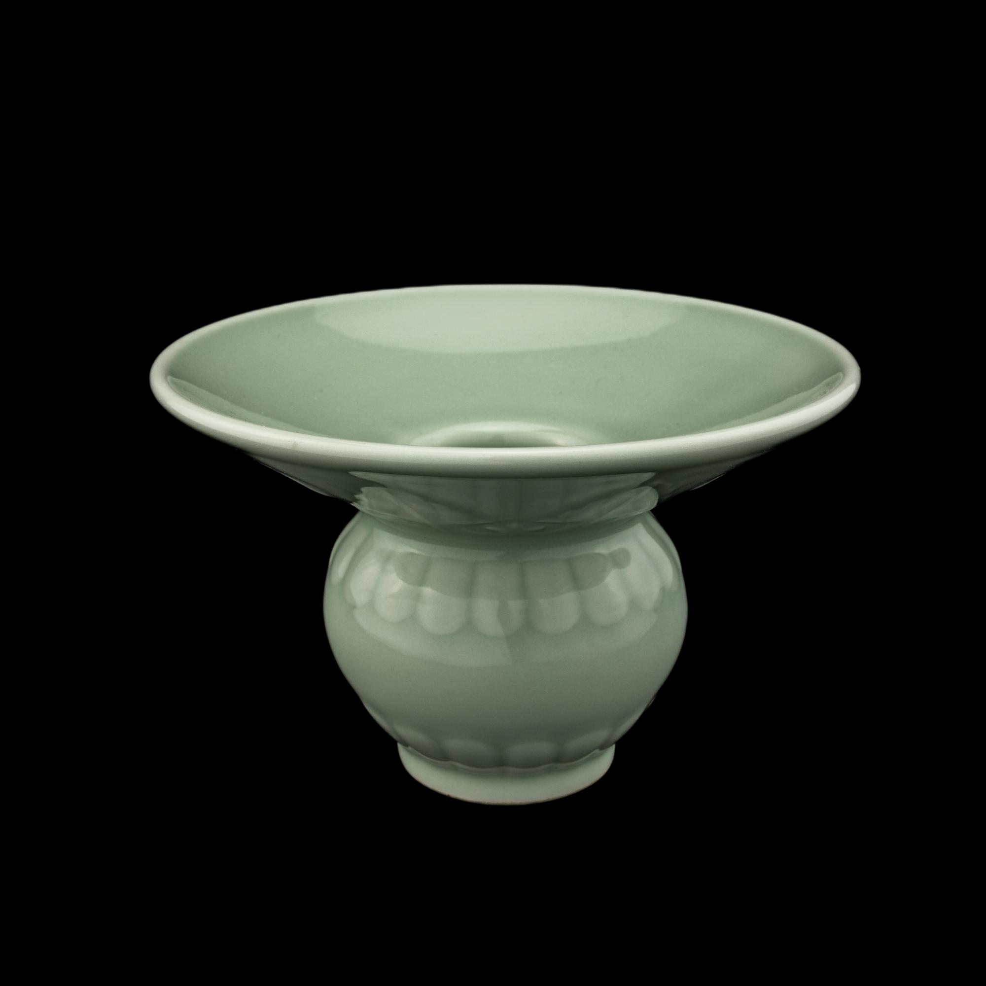 A Chinese Incised Celadon Glazed Porcelain Spittoon
