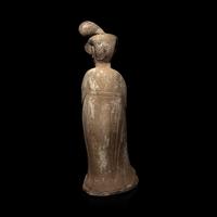 A Large Chinese Painted Pottery Court Lady, Tang Dynasty — 唐 灰陶加彩仕女俑