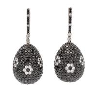 A Pair of 18 Karat White Gold, Diamond and Black Diamond Drop Earrings, 20.30 dwts.