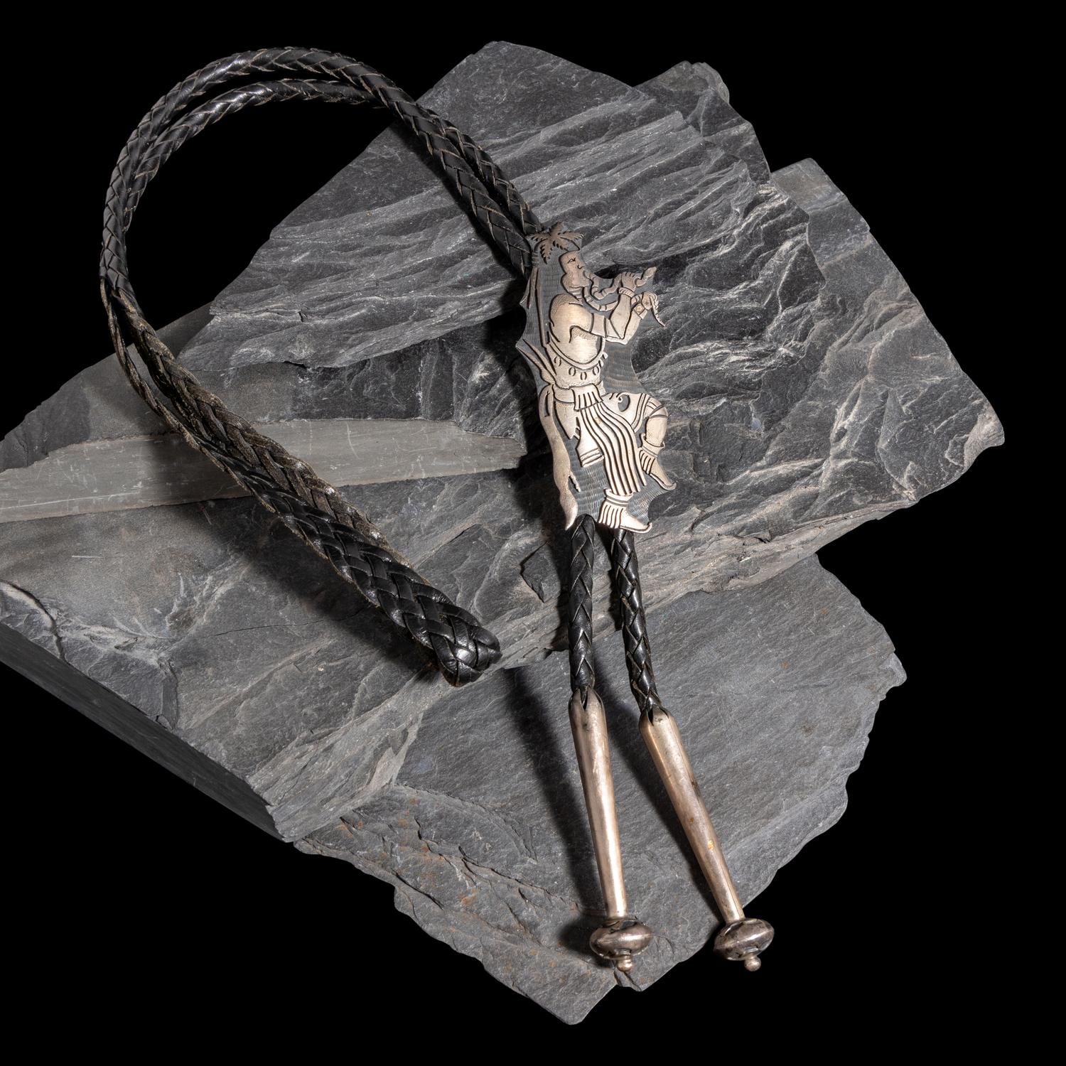 Roy Talahaftewa (Hopi, b. 1955) — Sterling Silver Overlay Snake Dancer Bolo Tie