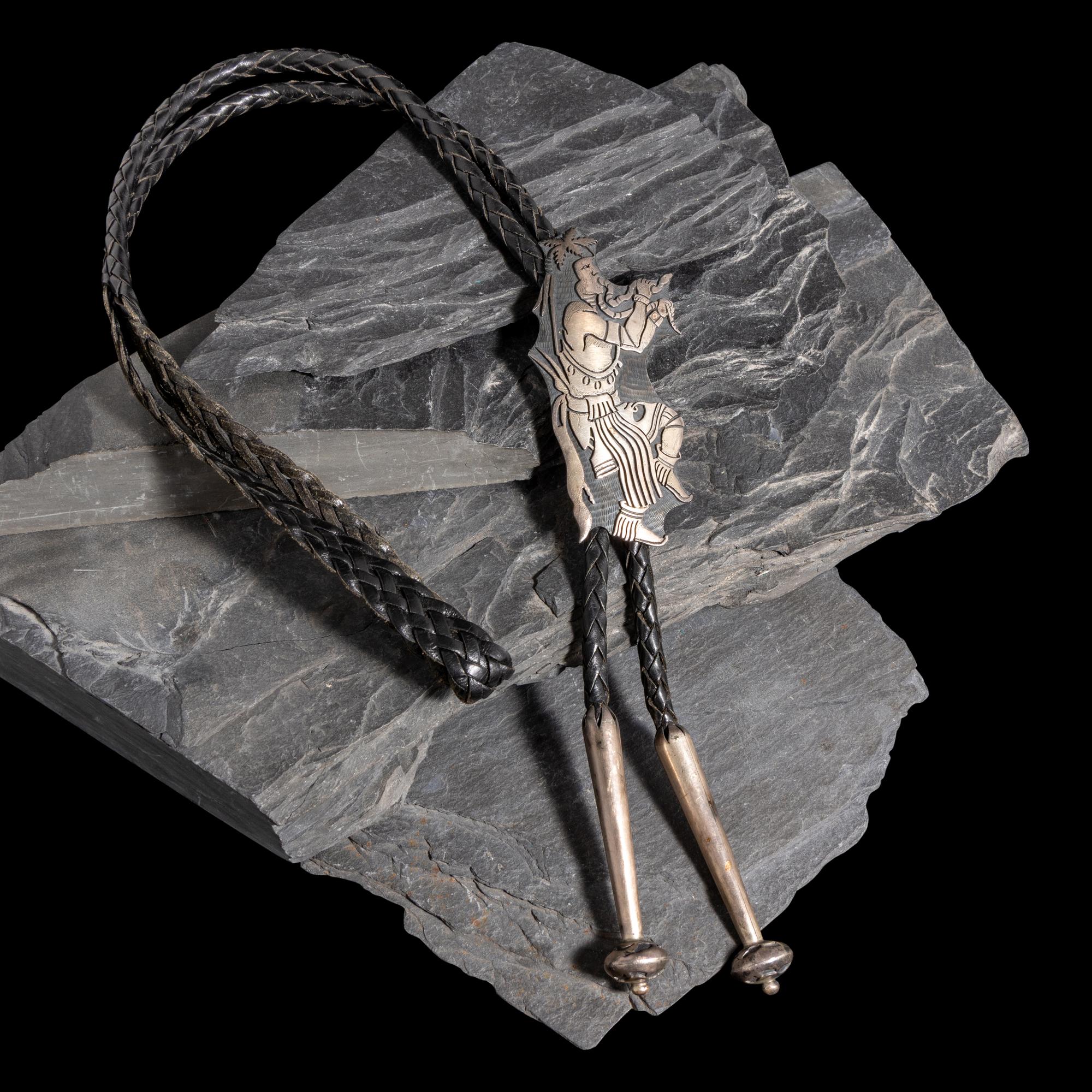 Roy Talahaftewa (Hopi, b. 1955) — Sterling Silver Overlay Snake Dancer Bolo Tie