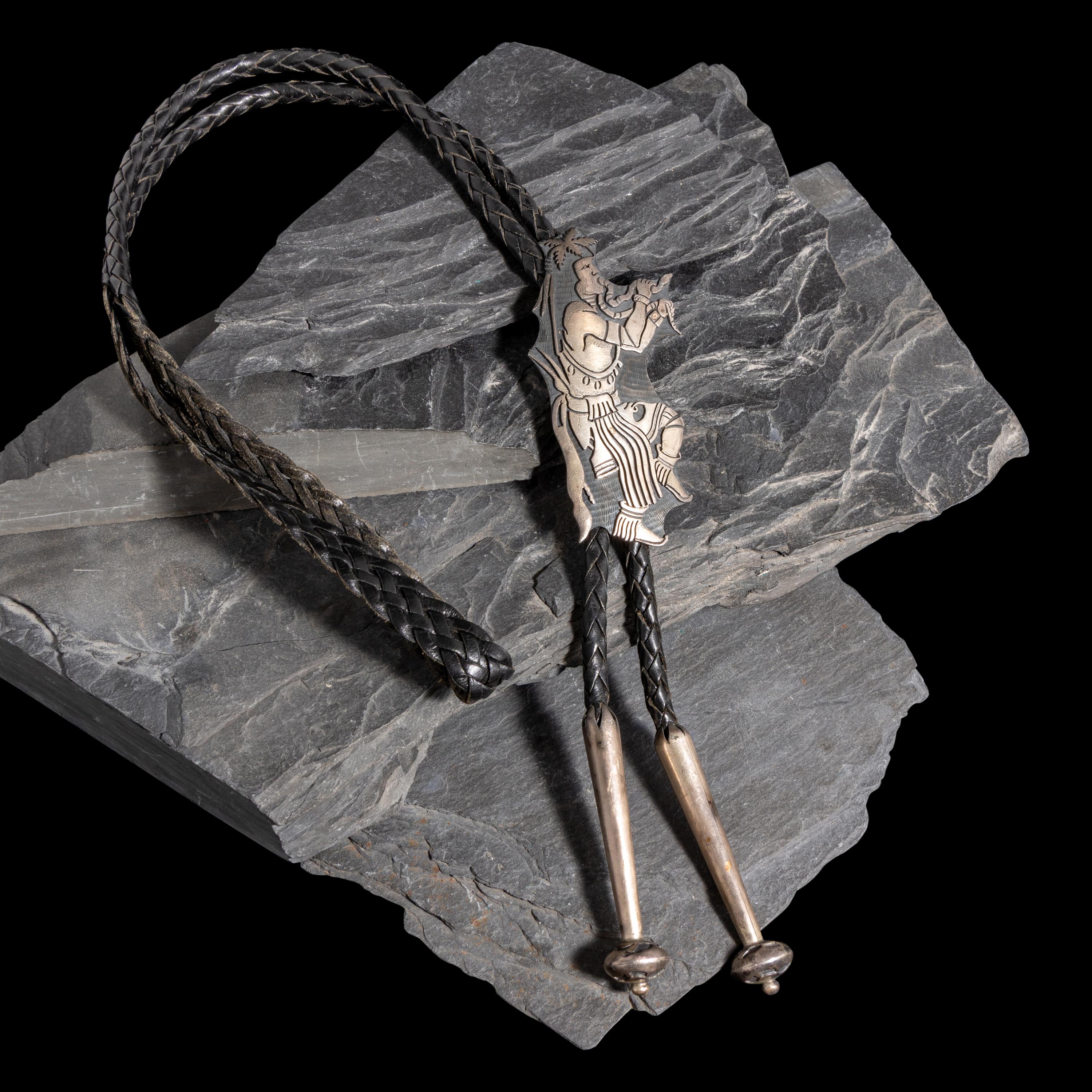 Roy Talahaftewa (Hopi, b. 1955) — Sterling Silver Overlay Snake Dancer Bolo Tie