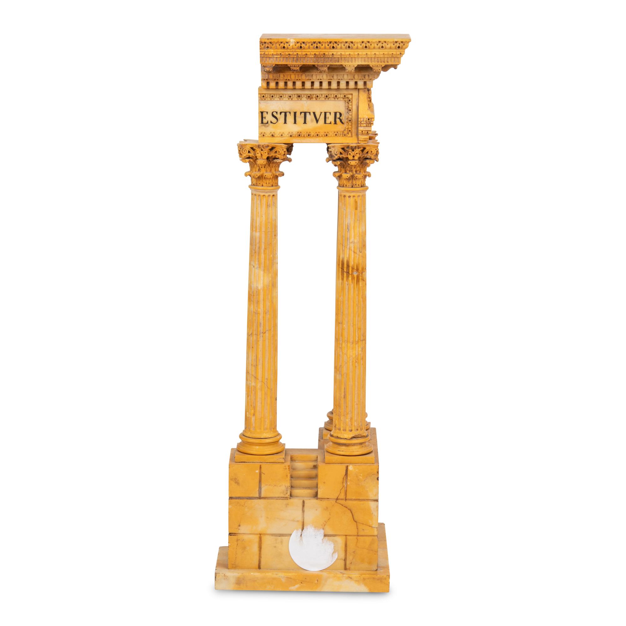 A Grand Tour Marmo Giallo Antico Marble Model of the Temple of Vespasian and Titus