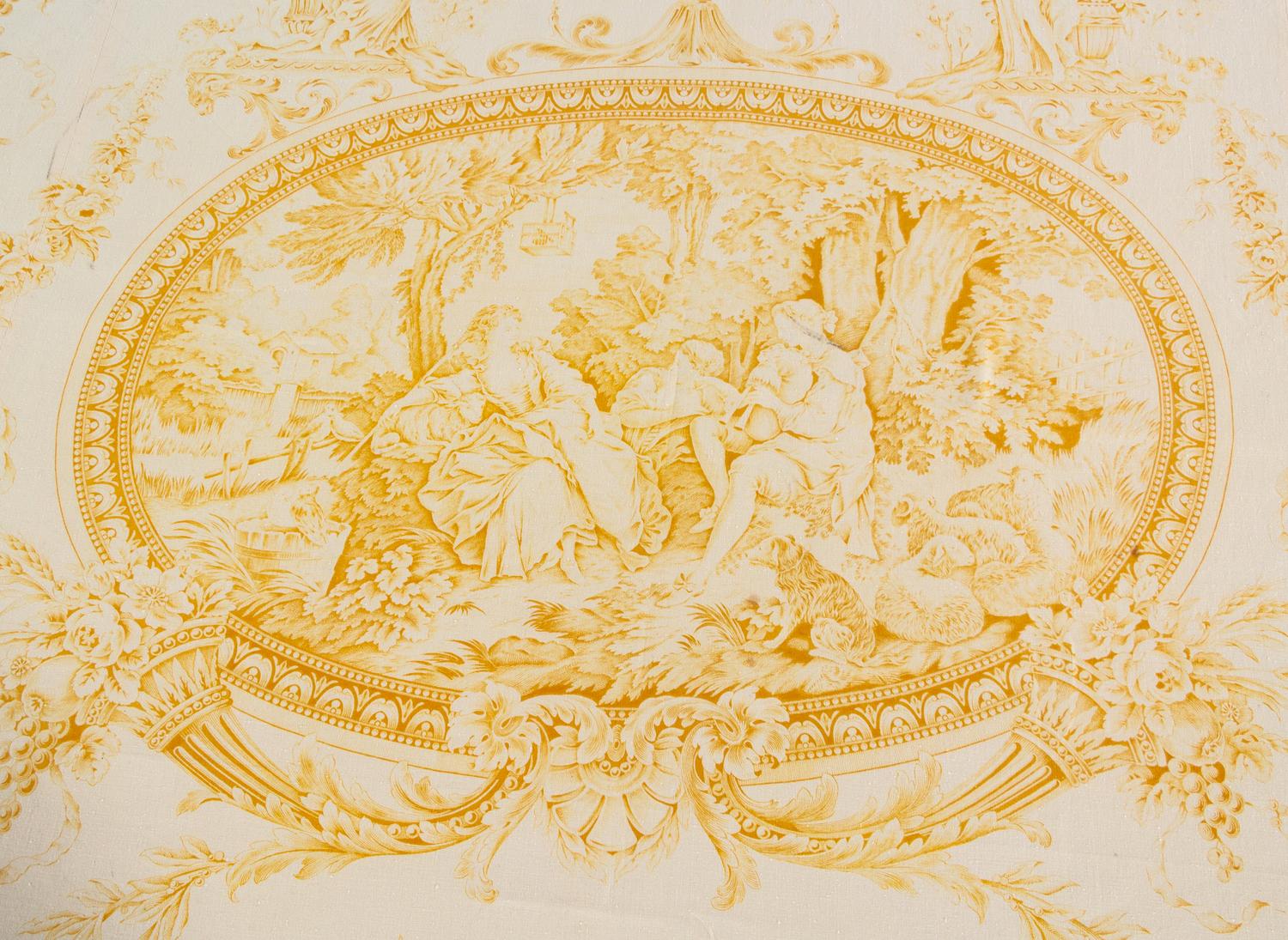 A Glass-Topped Silk Skirted Dining Table with a Fortuny Cover