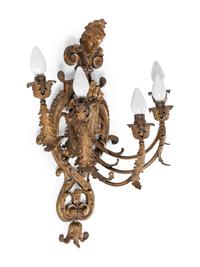 A Pair of Régence Style Gilt Metal Five-Light Sconces