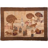 A Village and Chapel Hooked Rug