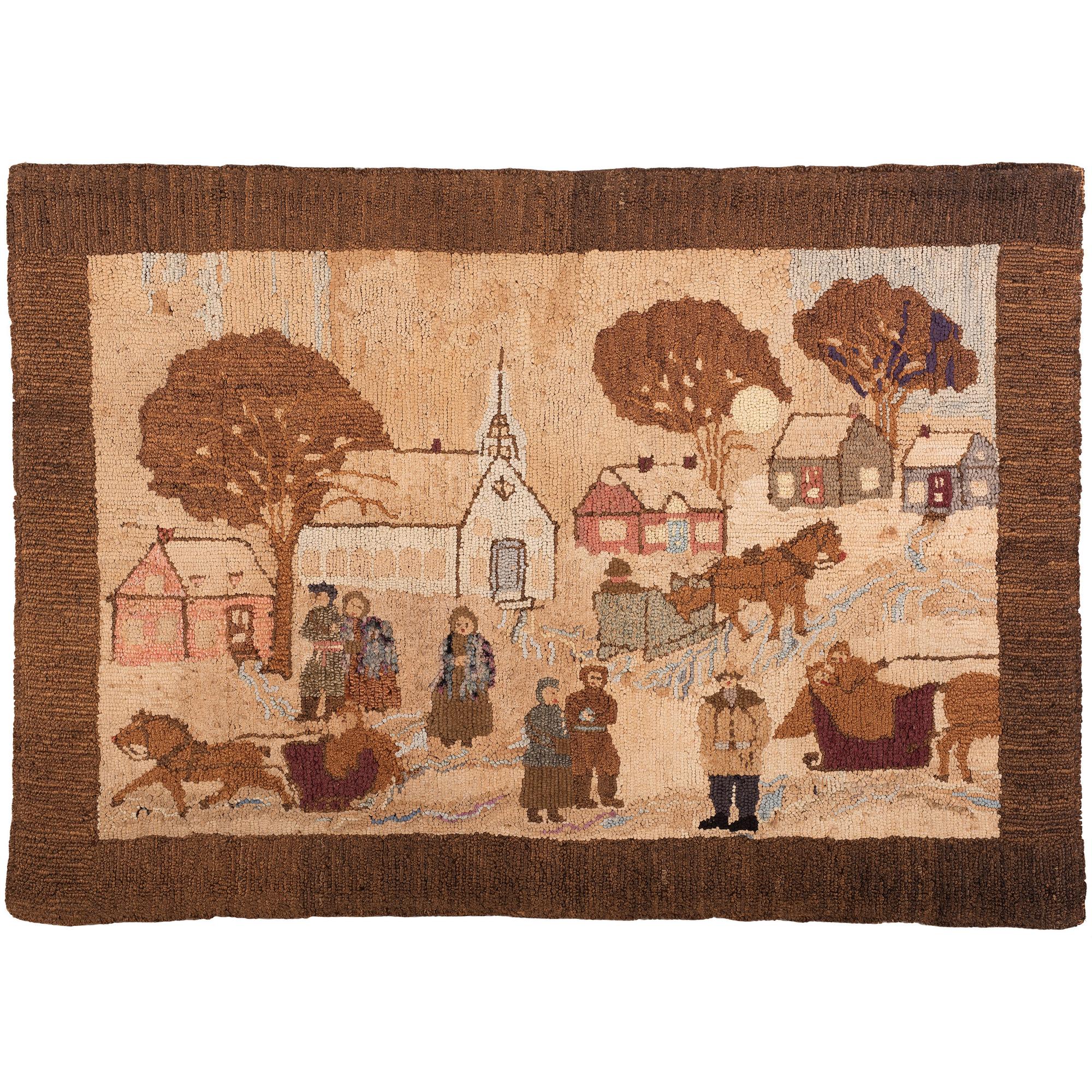 A Village and Chapel Hooked Rug