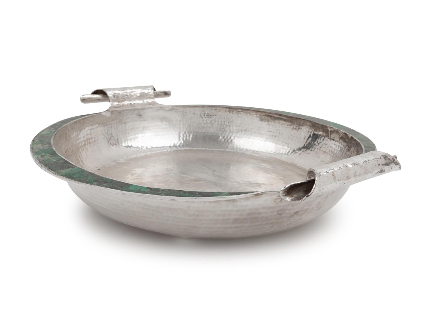 A Mexican Hardstone-Mounted Silver-Plate Tray